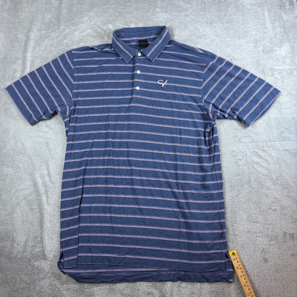 Dunning Golf Shirt Mens XL Striped Short Sleeve Performance Polo Blue Pink